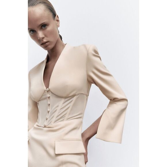 ZARA CORSET BLAZER DRESS BEIGE-PINK  - Picture 6 of 17